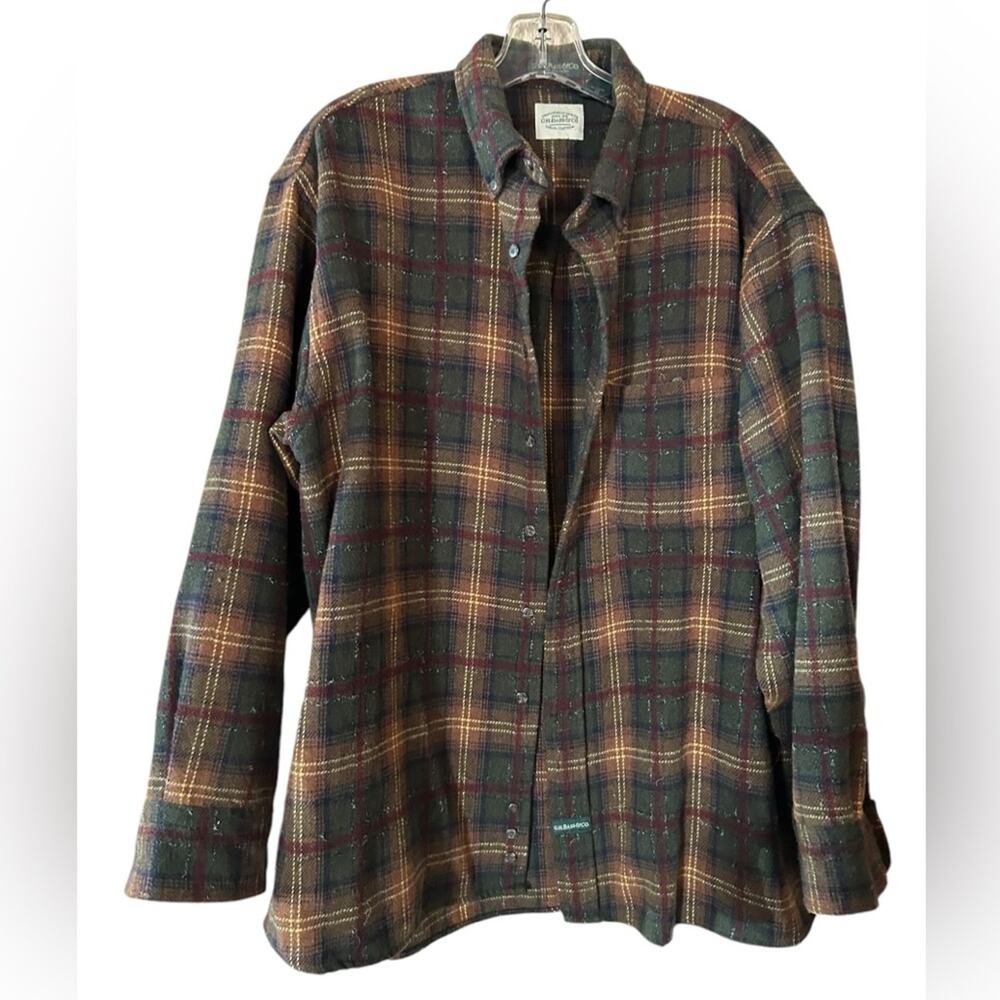 GH Bass & Co Shirt Mens XL Camping Plaid Flannel Long Sleeves Button Down Brown
